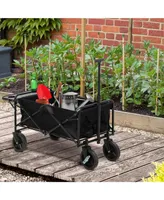Outsunny Collapsible Wagon with Adjustable Handle, Folding Table and Cup Holders, Heavy Duty Garden Carts with Wheels