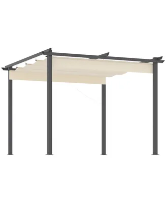 Outsunny Retractable Pergola Canopy Patio Gazebo Sun Shelter with Aluminum Frame for Outdoors, Cream White