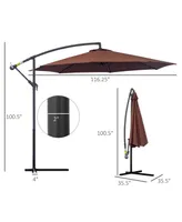 Outsunny 116.25" Cantilever Hanging Tilt Offset Patio Umbrella with Uv & Water Fighting Material and a Sturdy Stand, Brown