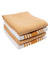 Kaf Home Center Band Waffle Cotton 4 Piece Flat Kitchen Towel, 18" x 28"