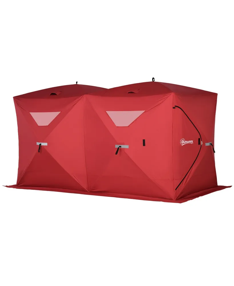 Outsunny 8 Person Ice Fishing Shelter, Waterproof Oxford Fabric Portable  Pop-up Ice Tent with 4 Doors for Outdoor Fishing, Red