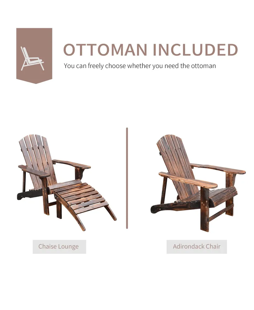 Outsunny Wooden Adirondack Outdoor Patio Lounge Chair w/ Ottoman, Brown
