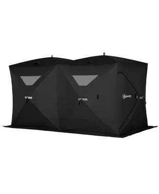 Outsunny 8 Person Ice Fishing Shelter, Waterproof Oxford Fabric Portable Pop-up Ice Tent with 4 Doors for Outdoor Fishing, Black