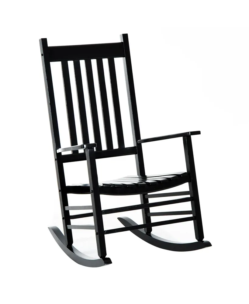 Outsunny Outdoor Rocking Chair, Wooden Rustic High Back All Weather Rocker, Slatted for Indoor, Backyard & Patio, Black