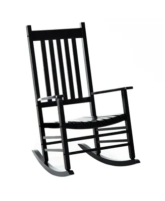 Outsunny Outdoor Rocking Chair, Wooden Rustic High Back All Weather Rocker, Slatted for Indoor, Backyard & Patio