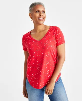 Style & Co Women's Printed V-Neck T-Shirt, Created for Macy's