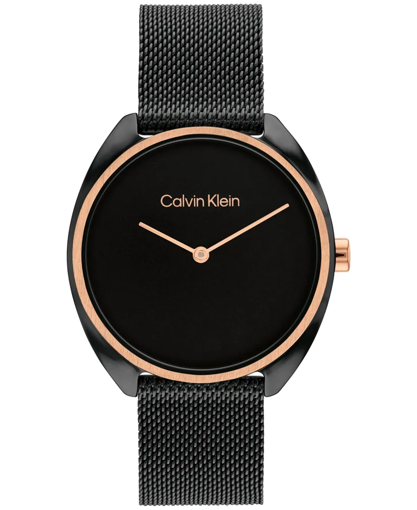 Calvin Klein Women's Quartz Black Stainless Steel Mesh Bracelet Watch 34mm