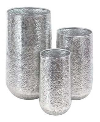 Silver-Tone Aluminum Indoor Outdoor Planter with Hammered Design Set of 3