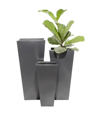 Metal Indoor Outdoor Light Weight Planter with Tapered Base and Polished Exterior Set of 3