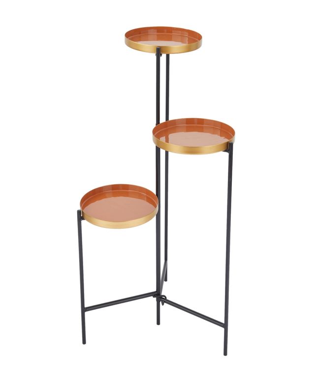 Rosemary Lane Metal Foldable 3 Tier Plant Stand with Enameled Interior, 22" x 18" 32"