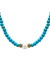 Adornia 17.5" Faux Turquoise Beaded Necklace with Imitation Pearl