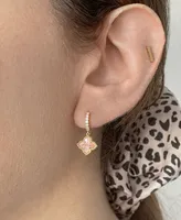 Adornia 14K Gold Plated Floral Dangle Hoops Pink Imitation Mother of Pearl Earrings