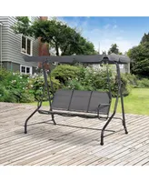 Outsunny 3-Seater Porch Swing Outdoor Swing Chair Patio Bench for Deck with Adjustable Canopy, Padded Sling Fabric Seat