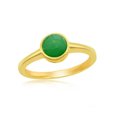 Sterling Silver 8mm Round Jade Ring - Gold Plated