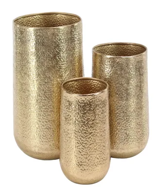 Gold-Tone Aluminum Indoor Outdoor Planter with Hammered Design Set of 3