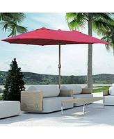 Outsunny 15' Backyard Double-Sided Steel Fabric Market Garden Umbrella Wine