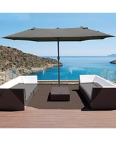 Outsunny 15' Backyard Double-Sided Steel Fabric Market Garden Umbrella Dark