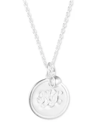 Lauren Ralph Lauren Cubic Zirconia Bezel & Logo Disc Pendant Necklace in Sterling Silver, 15" + 3" extender