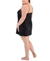 I.n.c. International Concepts Plus Size Lace-Trim Satin Chemise, Created for Macy's