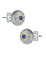 Rachel Glauber White Gold and 14K Gold Plated Colored Stud Cubic Zirconia Earrings