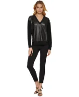 Dkny Faux-Leather Front Sweatshirt