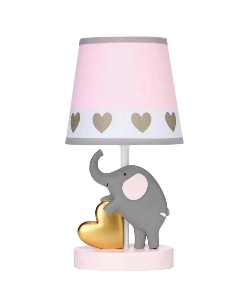 Bedtime Originals Eloise Pink/Gold Elephant and Heart Lamp & Shade with Bulb