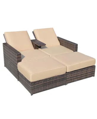 Outsunny 3 Piece Outdoor Wicker Chaise Lounge Chair Rattan Adjustable Reclining Patio Lounge Chair with Ottoman Footrests and Cushions, for Backyard G