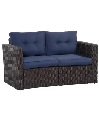 Outsunny 2-Piece Outdoor Pe Rat Patio Corner Sofa Loveseat