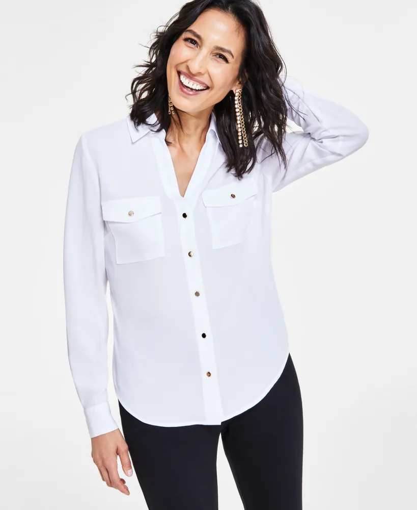 I.n.c. International Concepts Women's Collared Button-Down Blouse, Created  for Macy's