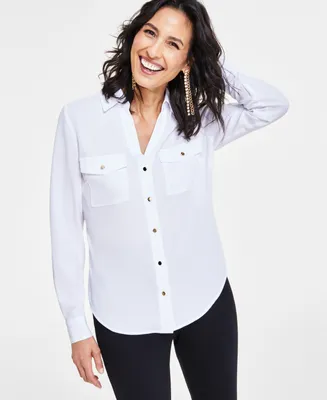 I.n.c. International Concepts Women's Collared Button-Down Blouse, Created for Macy's