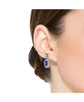 Genevive Sterling Silver White Gold Plated Sapphire Blue Oval Cubic Zirconia with Clear Pear and Round Cubic Zirconias Accent Earrings