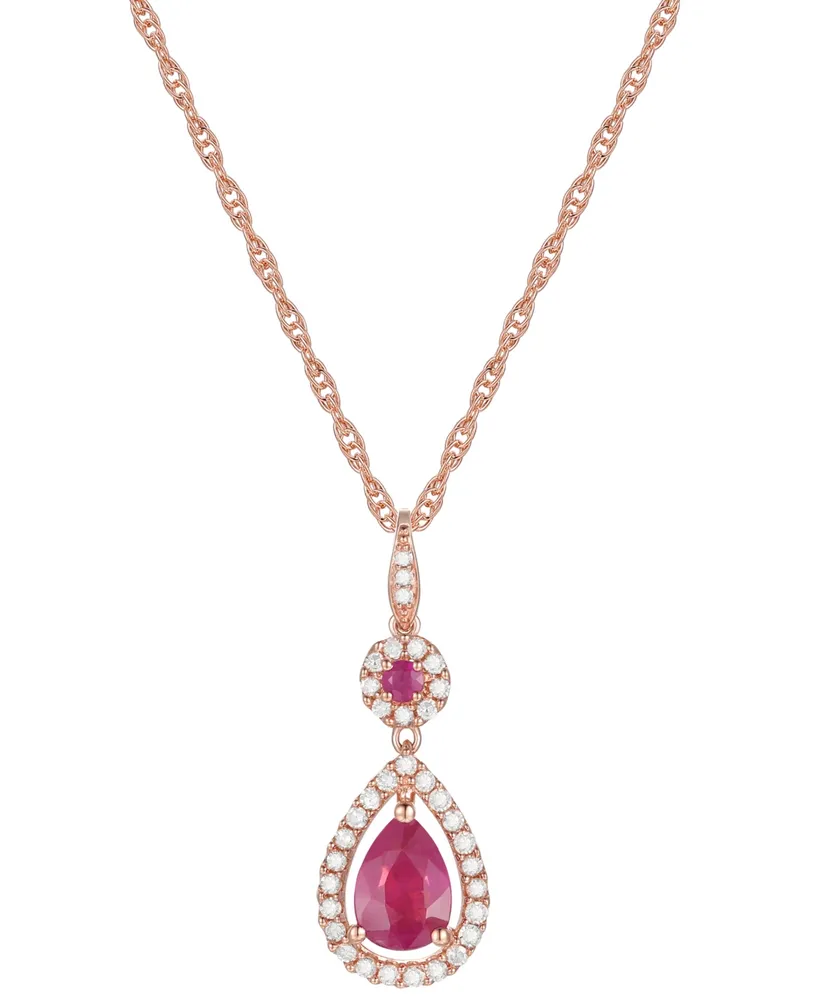 Ruby (1-1/4 ct. t.w.) and Diamond (1/3 Pendant Necklace 14k Rose Gold (Also Available Tanzanite)