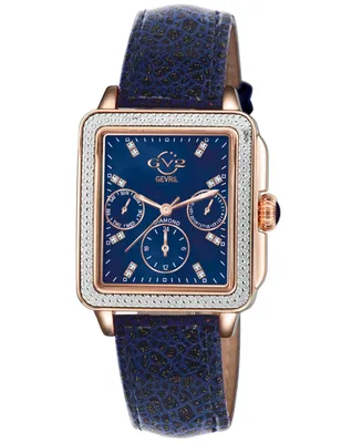 GV2 by Gevril Women's Bari Sparkle Swiss Quartz Blue Leather Watch 37mm