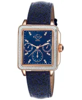 GV2 by Gevril Women's Bari Sparkle Swiss Quartz Blue Leather Watch 37mm