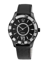 GV2 by Gevril Women's Venice Swiss Quartz Black Faux Leather Watch 38mm