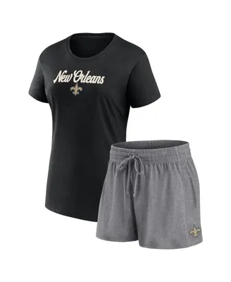 Women's Fanatics Black, Heather Charcoal New Orleans Saints Script T-shirt and Shorts Lounge Set