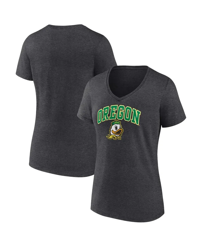 Women's Fanatics Heather Charcoal Oregon Ducks Evergreen Campus V-Neck T-shirt