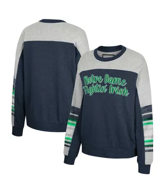 Women's Colosseum Navy, Heather Gray Notre Dame Fighting Irish Baby Talk Pullover Sweatshirt