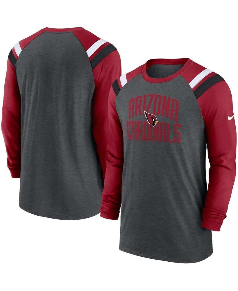 Men's Nike Heathered Charcoal, Cardinal Arizona Cardinals Tri-Blend Raglan Athletic Long Sleeve Fashion T-shirt