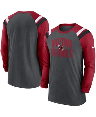 Men's Nike Heathered Charcoal, Cardinal Arizona Cardinals Tri-Blend Raglan Athletic Long Sleeve Fashion T-shirt