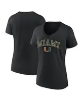 Women's Fanatics Black Miami Hurricanes Evergreen Campus V-Neck T-shirt