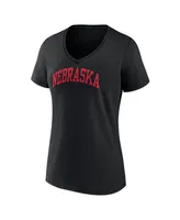 Women's Fanatics Black Nebraska Huskers Basic Arch V-Neck T-shirt