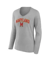 Women's Fanatics Heather Gray Maryland Terrapins Evergreen Campus Long Sleeve V-Neck T-shirt