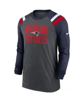 Men's Nike Heathered Charcoal, Navy New England Patriots Tri-Blend Raglan Athletic Long Sleeve Fashion T-shirt