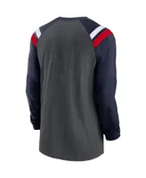 Men's Nike Heathered Charcoal, Navy New England Patriots Tri-Blend Raglan Athletic Long Sleeve Fashion T-shirt