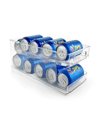 2-Tier Soda Can Organizer for Refrigerator, Automatic Rolling Fridge Dispenser, Holds 12 Cans, Clear