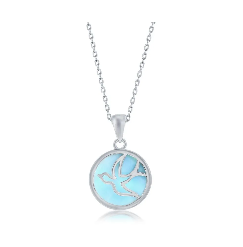 Sterling Silver Flying Dove Round Larimar Necklace