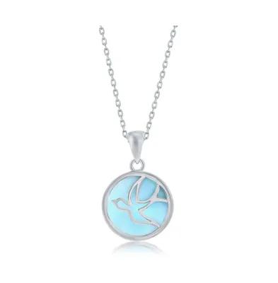 Sterling Silver Flying Dove Round Larimar Necklace