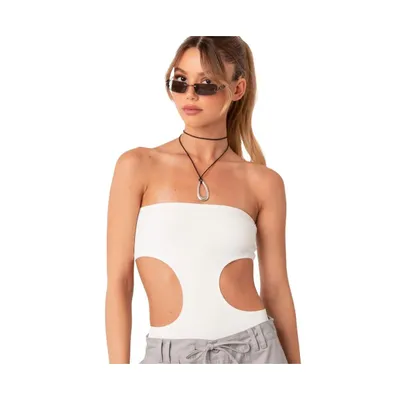 Women's Ribbed Bodysuit With Cut Out Top