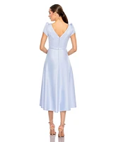 Mac Duggal Women's Ieena Short Sleeve A Line Crepe Dress